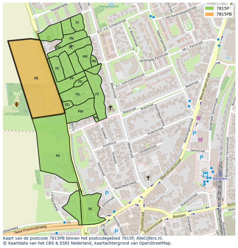 Afbeelding van het postcodegebied 7815 PB op de kaart.