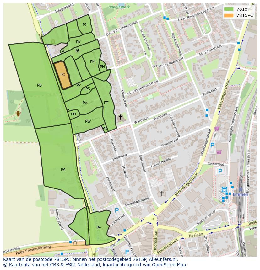 Afbeelding van het postcodegebied 7815 PC op de kaart.