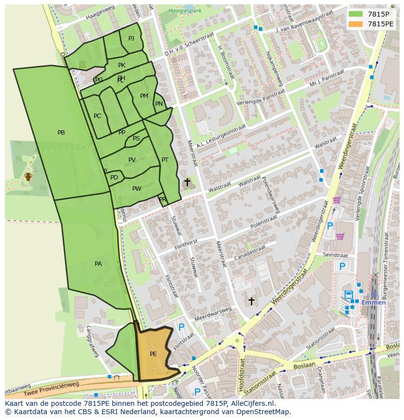 Afbeelding van het postcodegebied 7815 PE op de kaart.