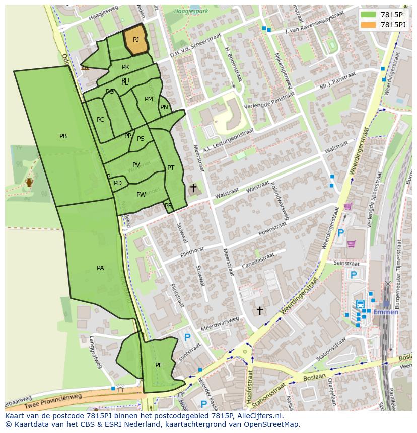 Afbeelding van het postcodegebied 7815 PJ op de kaart.