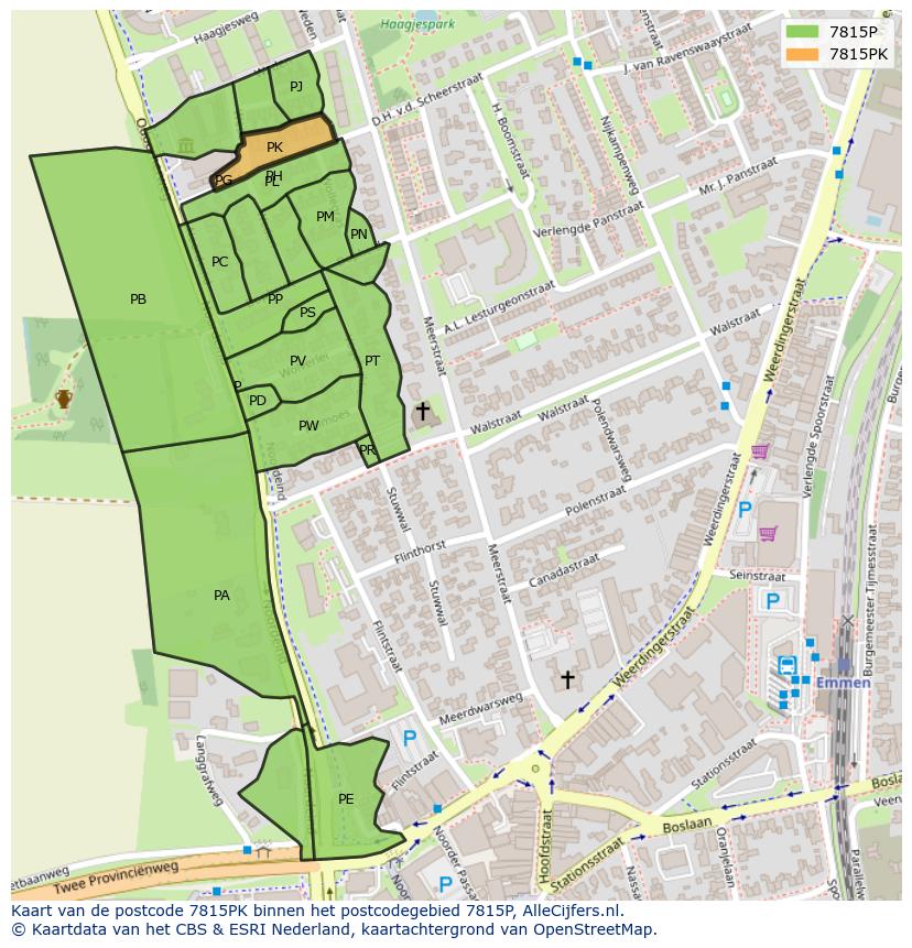 Afbeelding van het postcodegebied 7815 PK op de kaart.