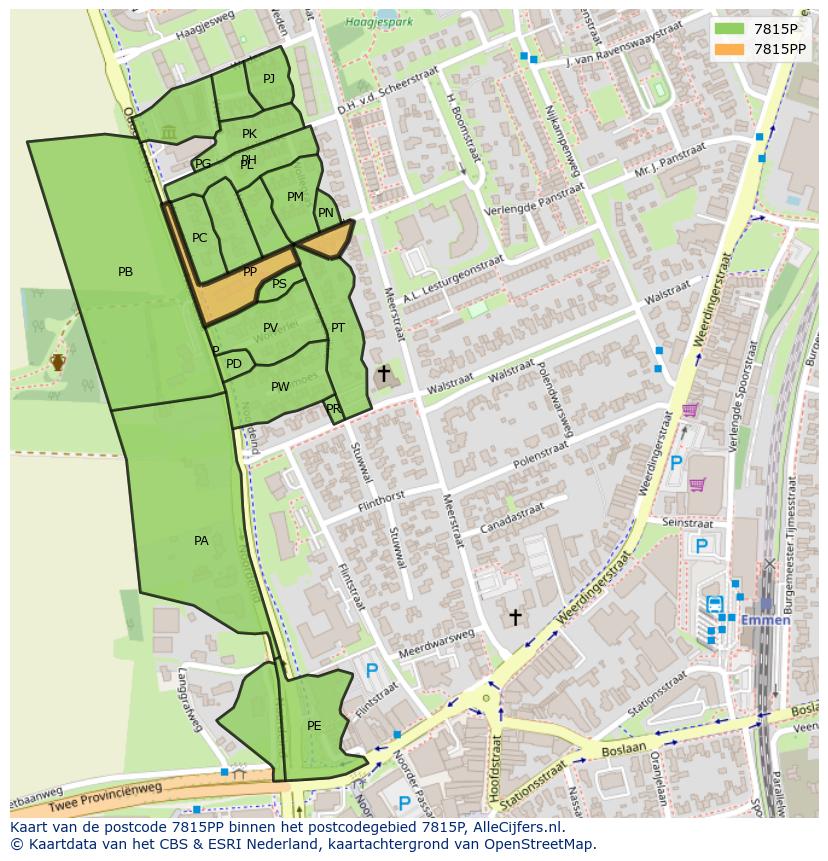 Afbeelding van het postcodegebied 7815 PP op de kaart.