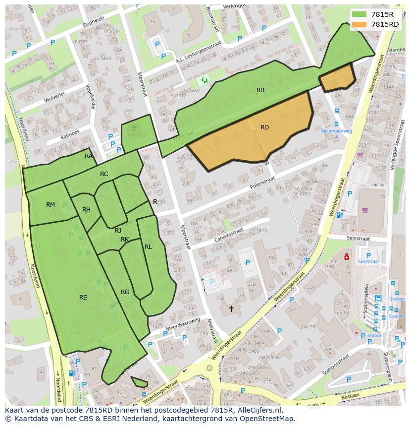 Afbeelding van het postcodegebied 7815 RD op de kaart.