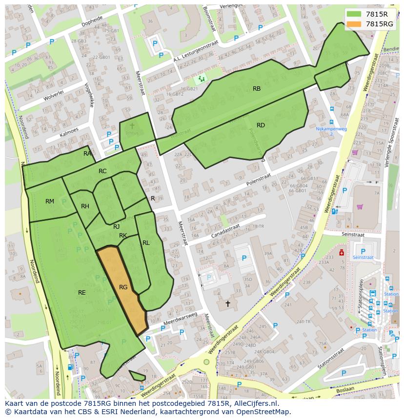 Afbeelding van het postcodegebied 7815 RG op de kaart.