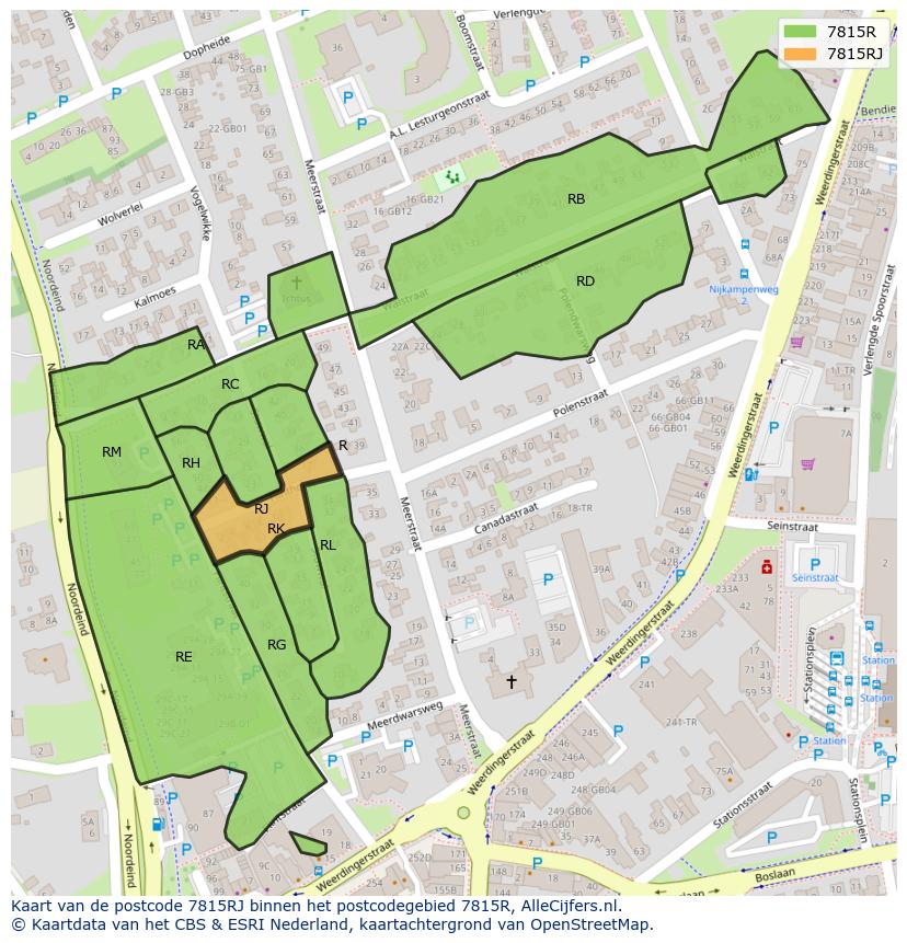 Afbeelding van het postcodegebied 7815 RJ op de kaart.