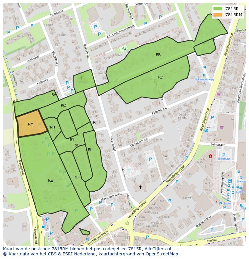Afbeelding van het postcodegebied 7815 RM op de kaart.