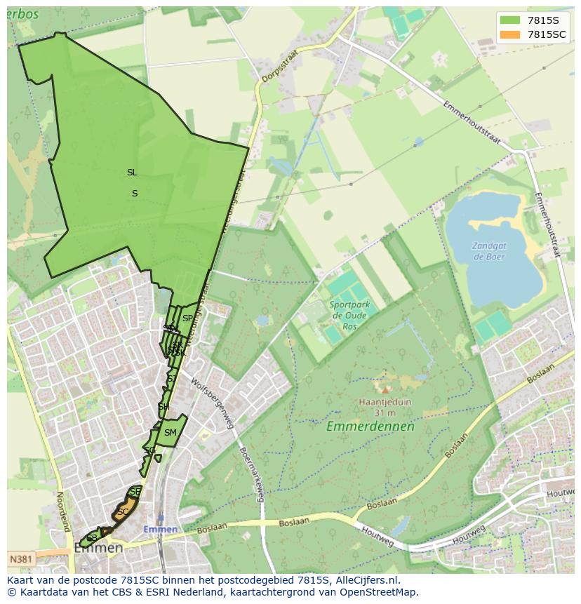 Afbeelding van het postcodegebied 7815 SC op de kaart.