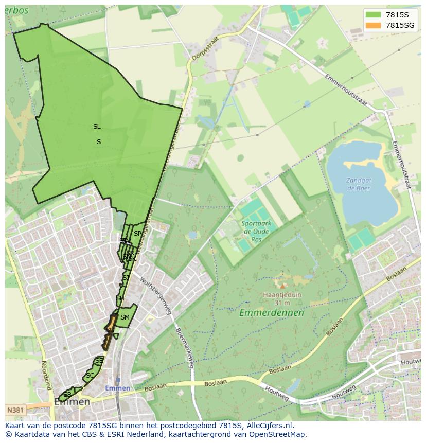 Afbeelding van het postcodegebied 7815 SG op de kaart.