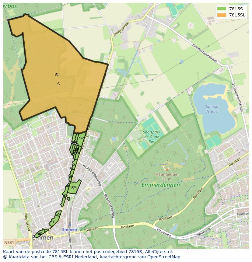 Afbeelding van het postcodegebied 7815 SL op de kaart.