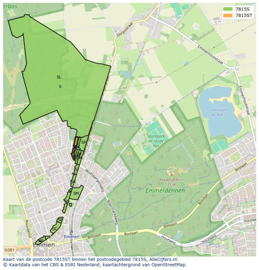 Afbeelding van het postcodegebied 7815 ST op de kaart.