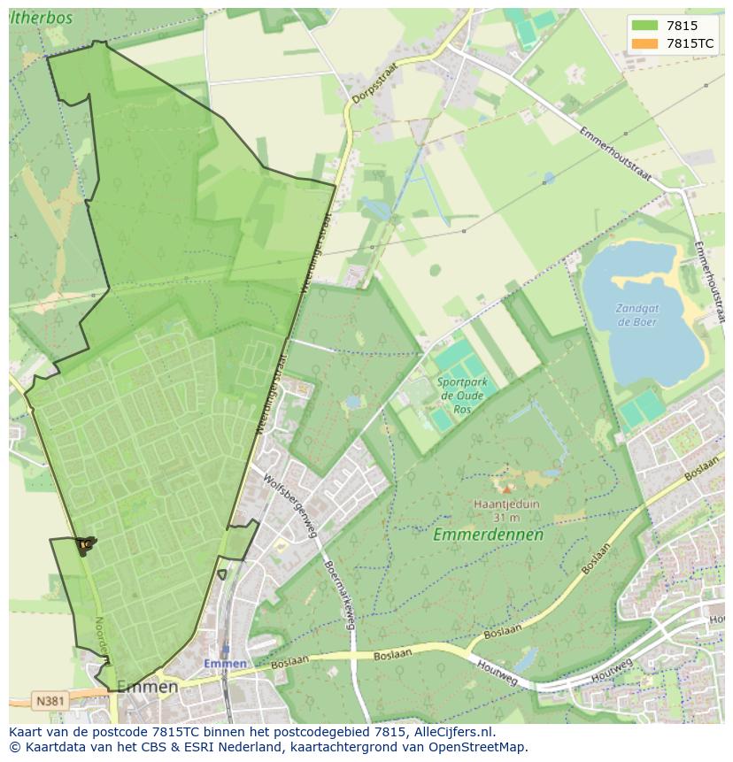Afbeelding van het postcodegebied 7815 TC op de kaart.