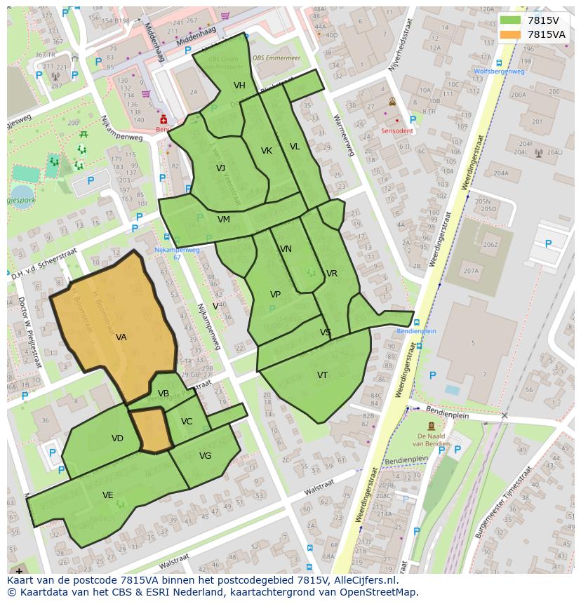 Afbeelding van het postcodegebied 7815 VA op de kaart.