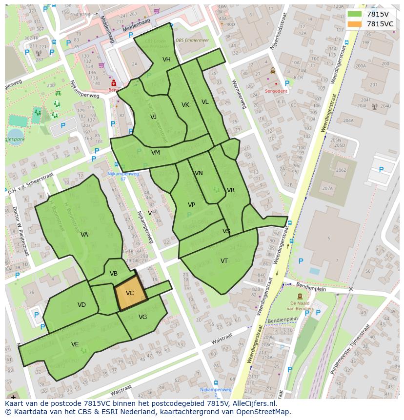 Afbeelding van het postcodegebied 7815 VC op de kaart.