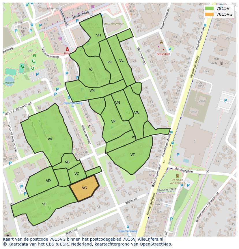Afbeelding van het postcodegebied 7815 VG op de kaart.