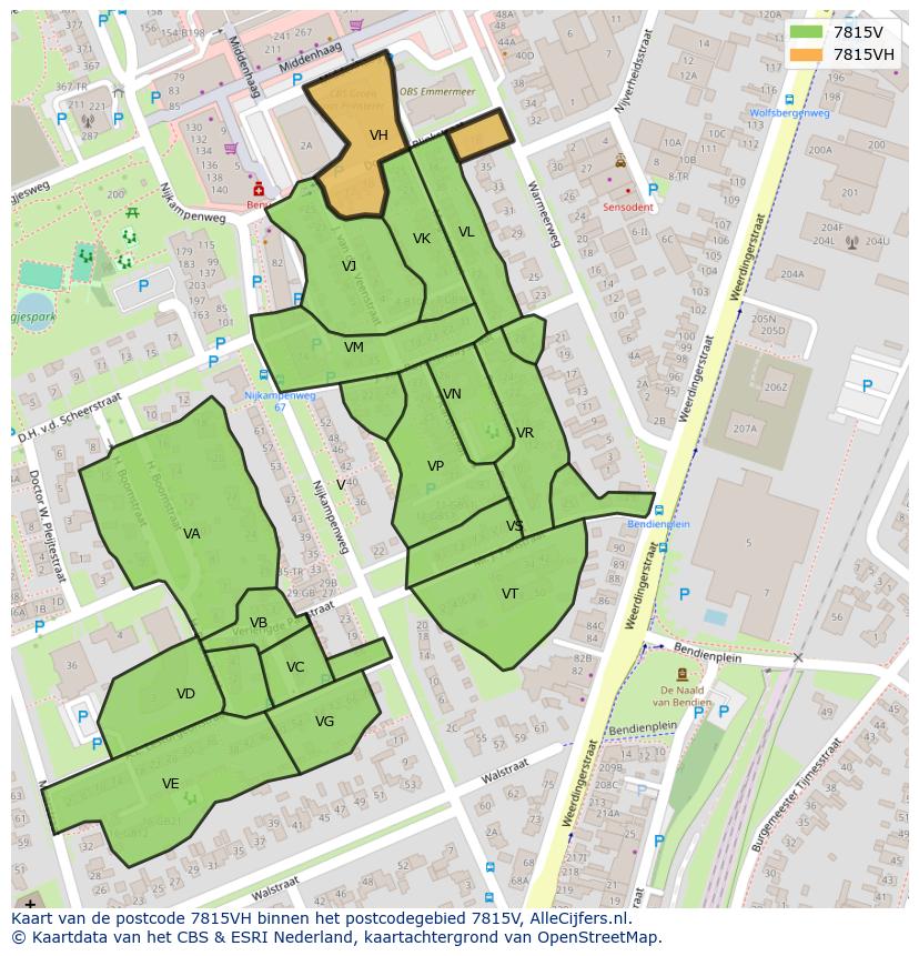 Afbeelding van het postcodegebied 7815 VH op de kaart.