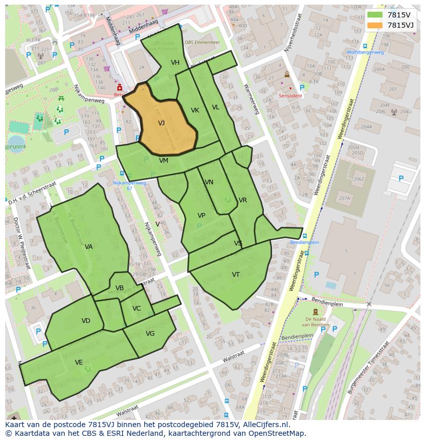 Afbeelding van het postcodegebied 7815 VJ op de kaart.