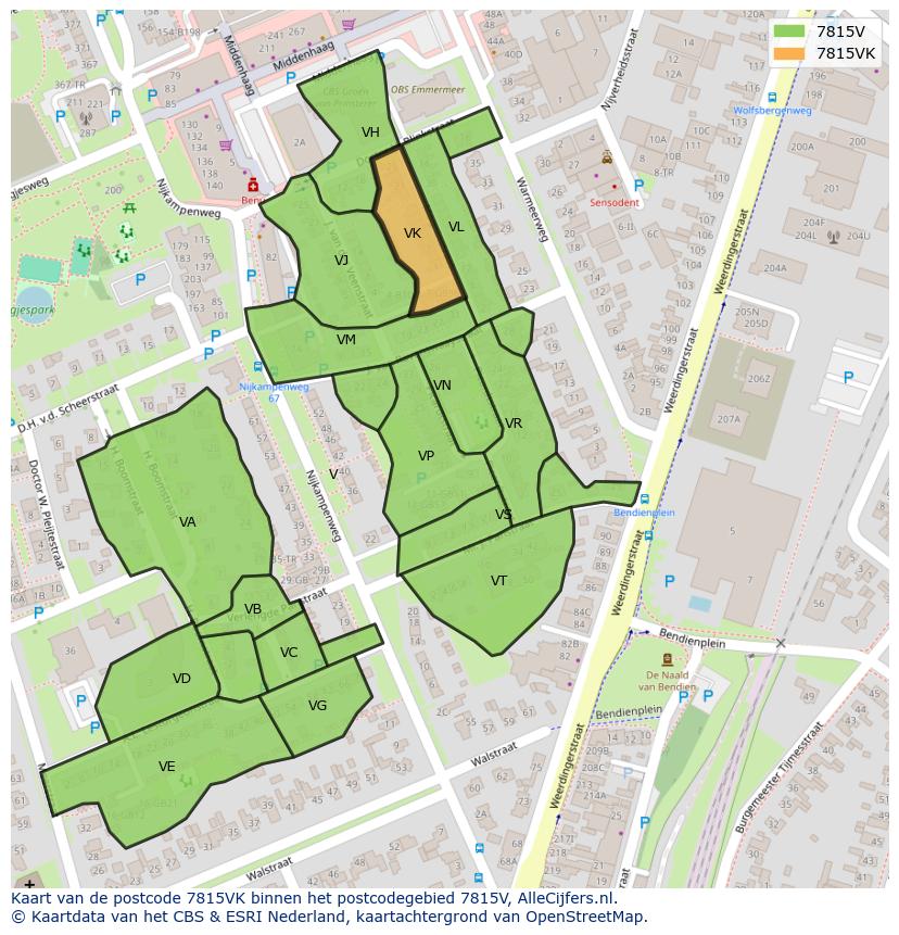 Afbeelding van het postcodegebied 7815 VK op de kaart.