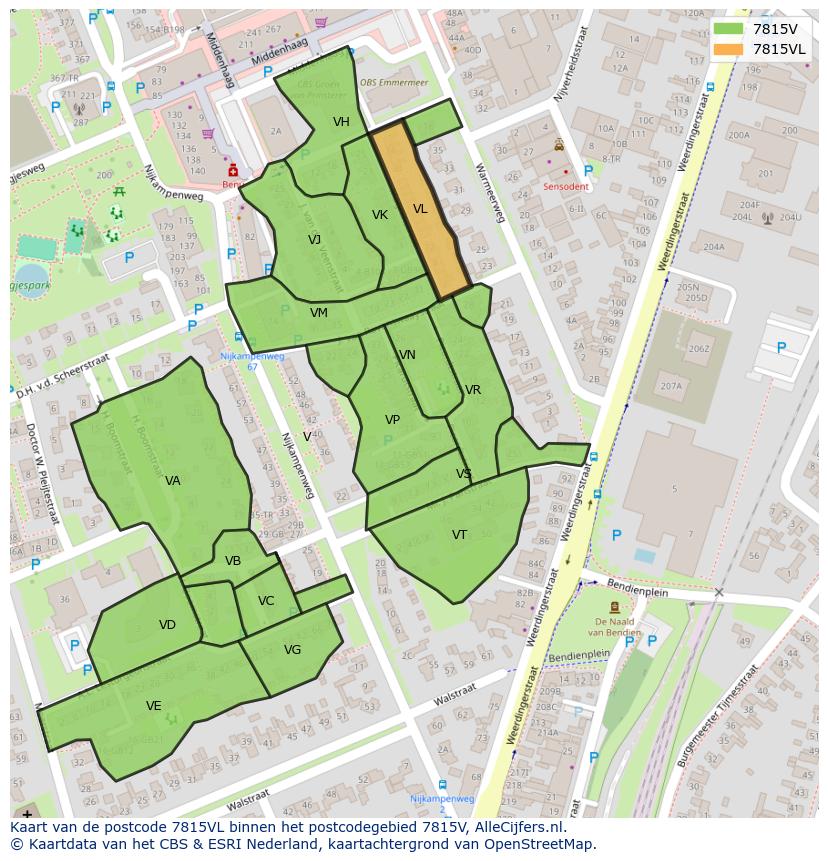 Afbeelding van het postcodegebied 7815 VL op de kaart.