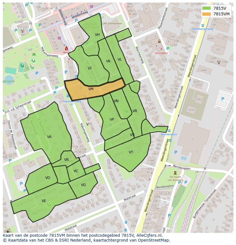Afbeelding van het postcodegebied 7815 VM op de kaart.