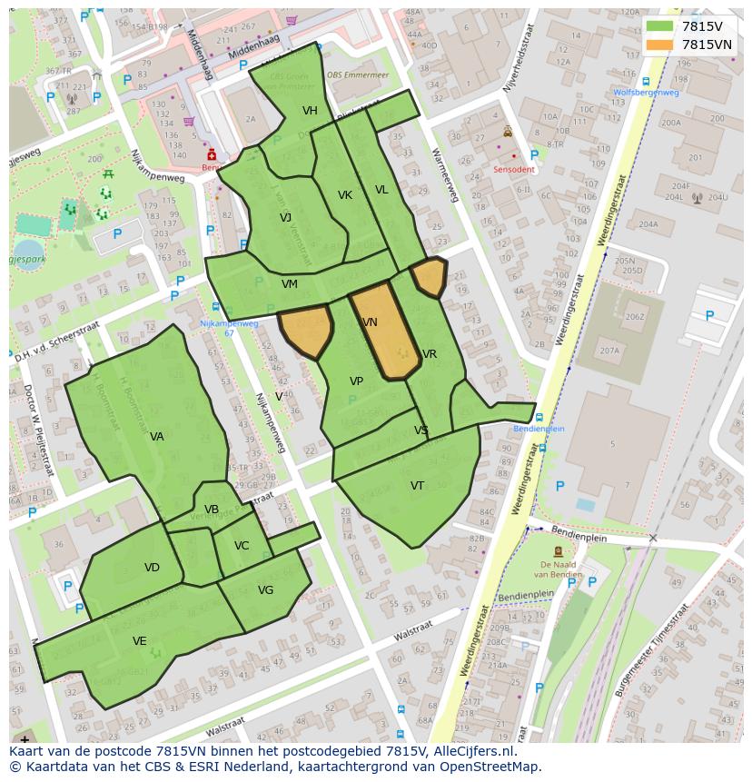 Afbeelding van het postcodegebied 7815 VN op de kaart.