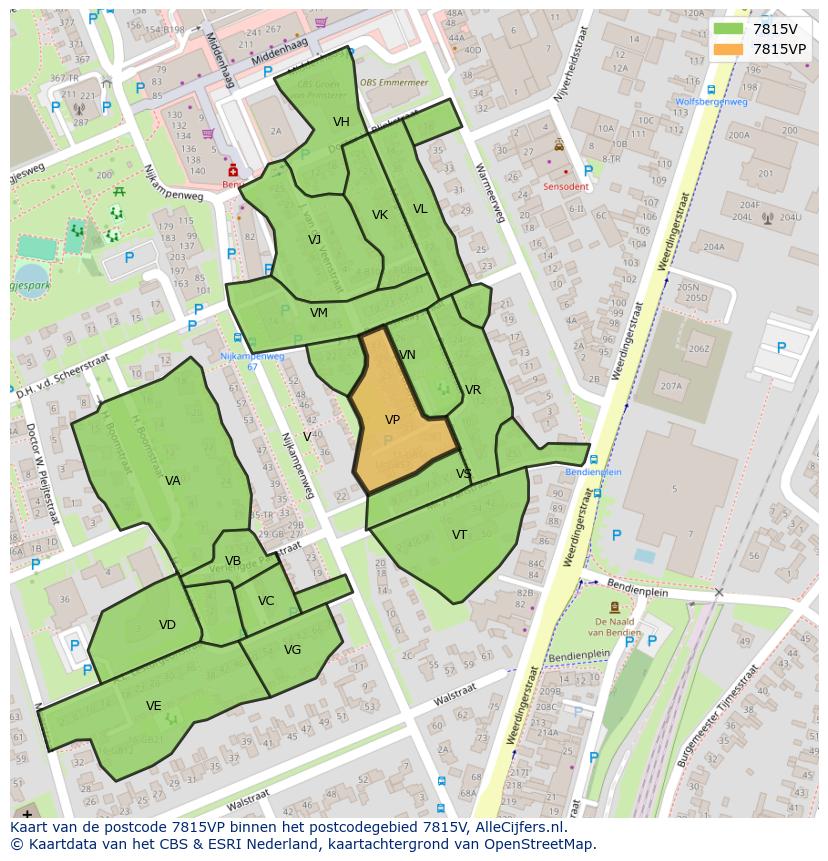 Afbeelding van het postcodegebied 7815 VP op de kaart.