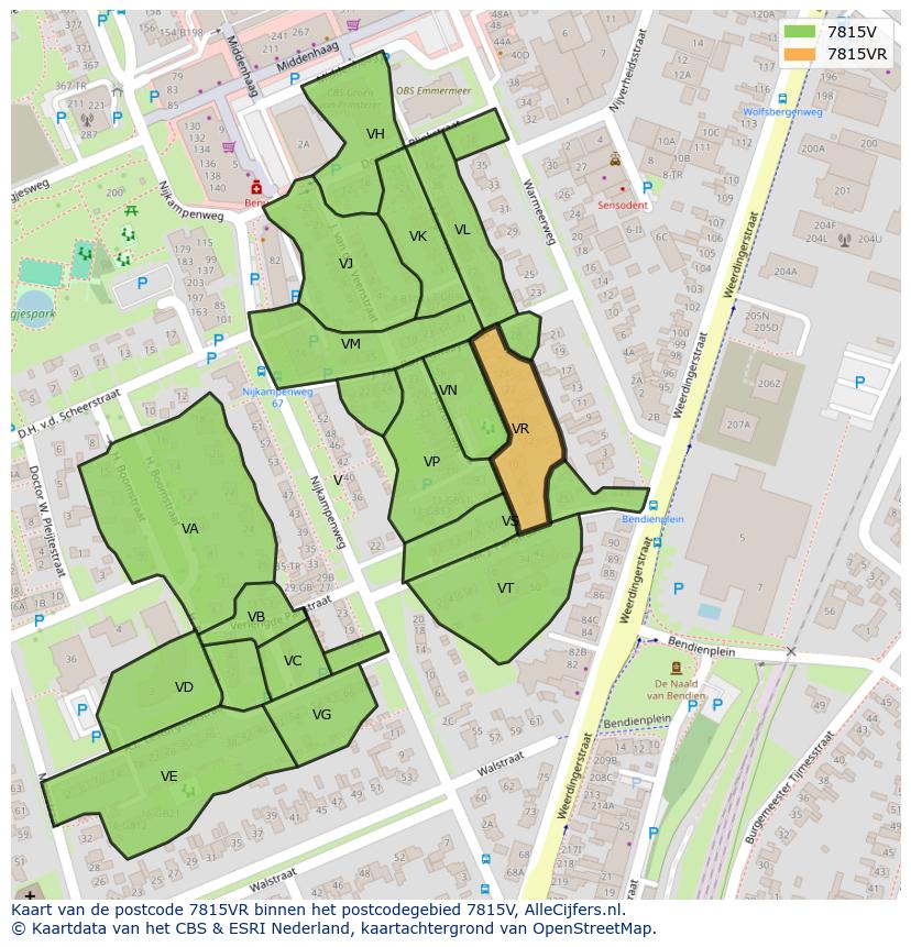 Afbeelding van het postcodegebied 7815 VR op de kaart.