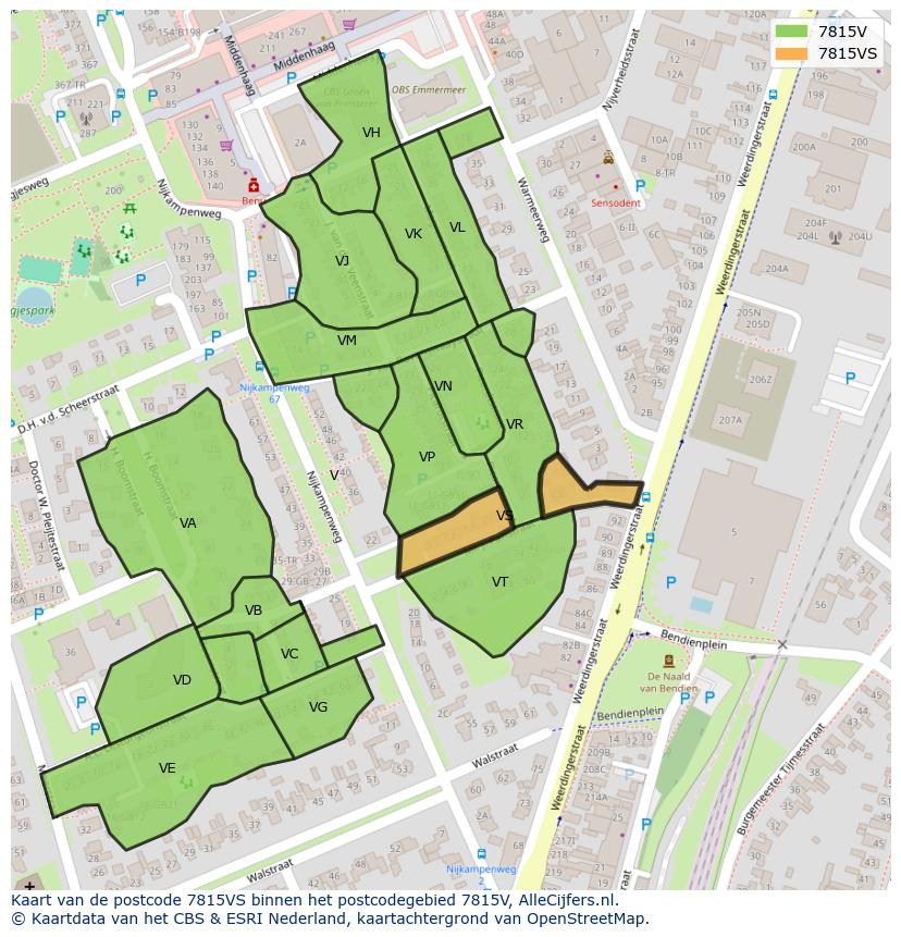 Afbeelding van het postcodegebied 7815 VS op de kaart.