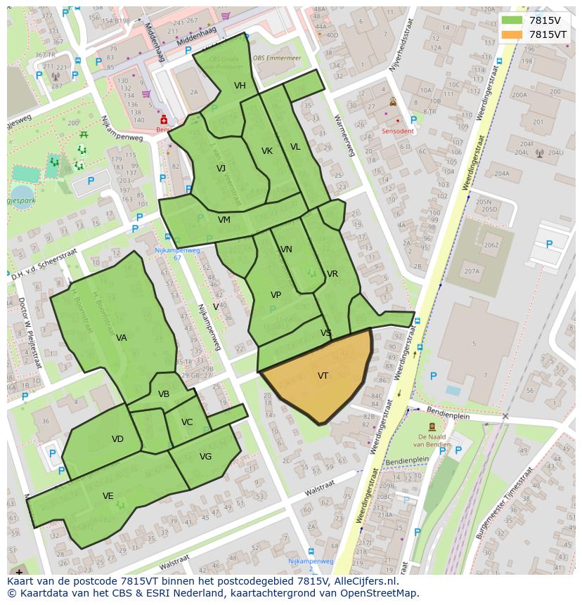 Afbeelding van het postcodegebied 7815 VT op de kaart.