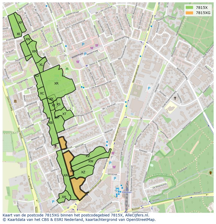 Afbeelding van het postcodegebied 7815 XG op de kaart.