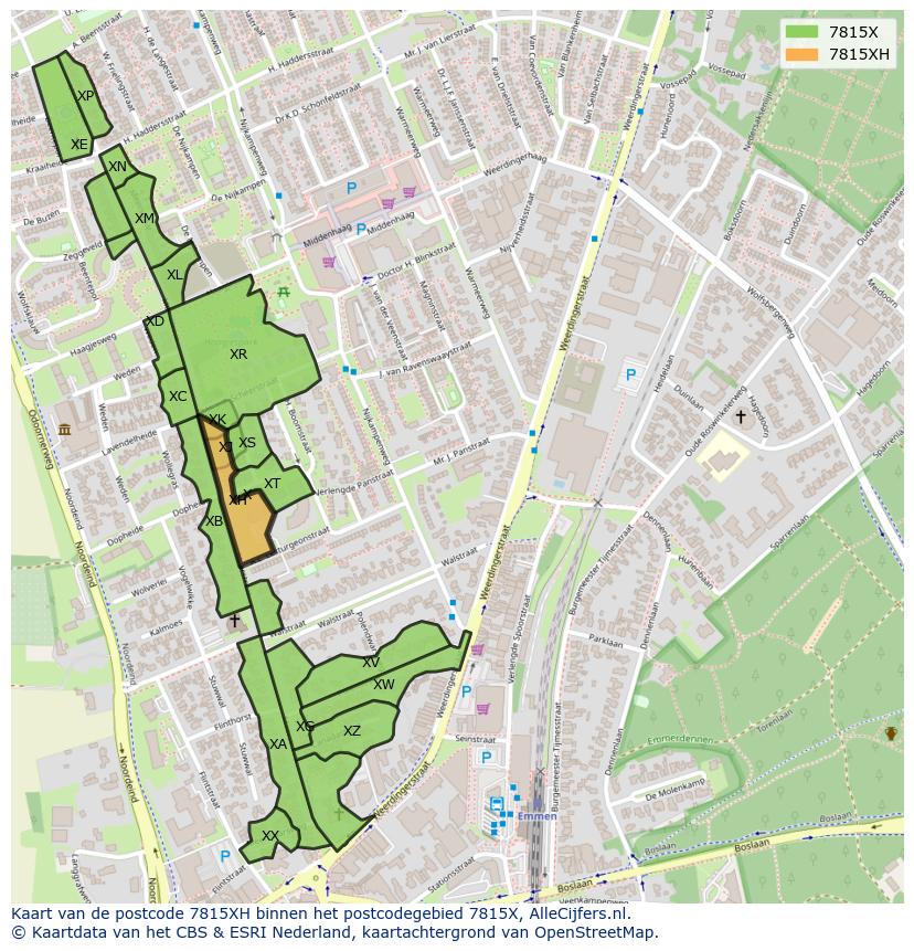 Afbeelding van het postcodegebied 7815 XH op de kaart.