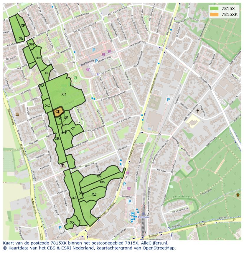 Afbeelding van het postcodegebied 7815 XK op de kaart.