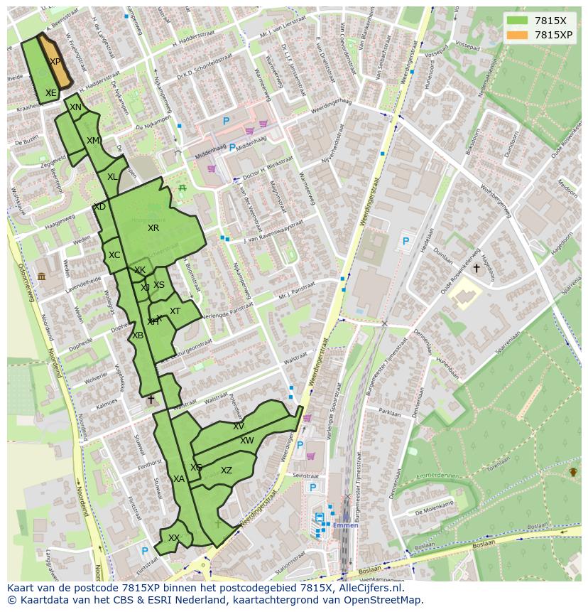 Afbeelding van het postcodegebied 7815 XP op de kaart.