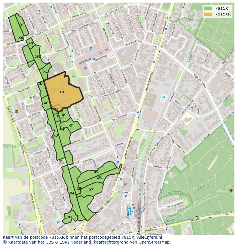 Afbeelding van het postcodegebied 7815 XR op de kaart.