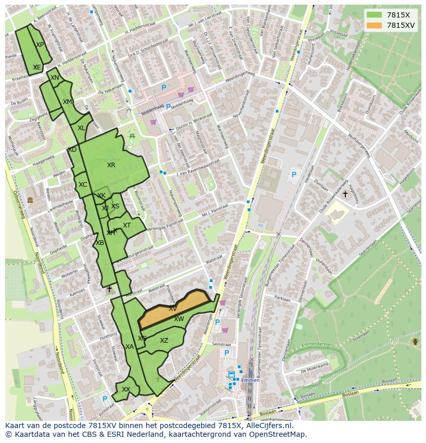 Afbeelding van het postcodegebied 7815 XV op de kaart.