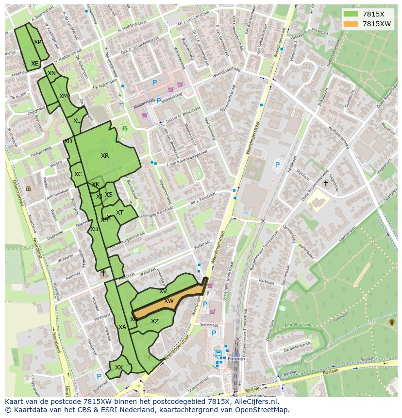 Afbeelding van het postcodegebied 7815 XW op de kaart.