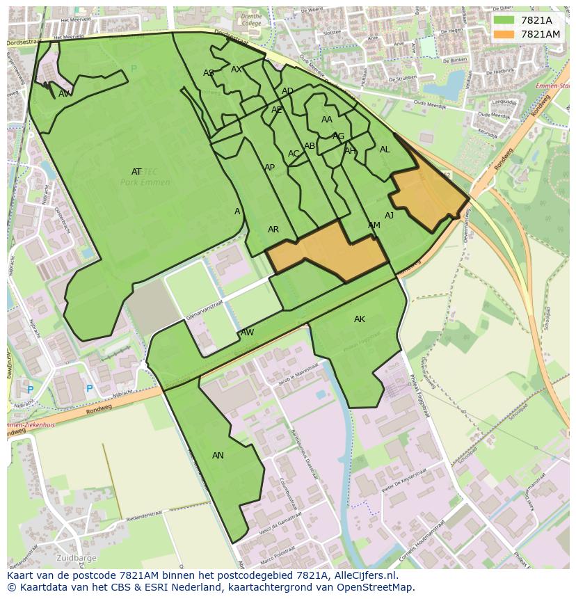 Afbeelding van het postcodegebied 7821 AM op de kaart.