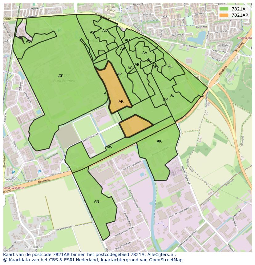 Afbeelding van het postcodegebied 7821 AR op de kaart.