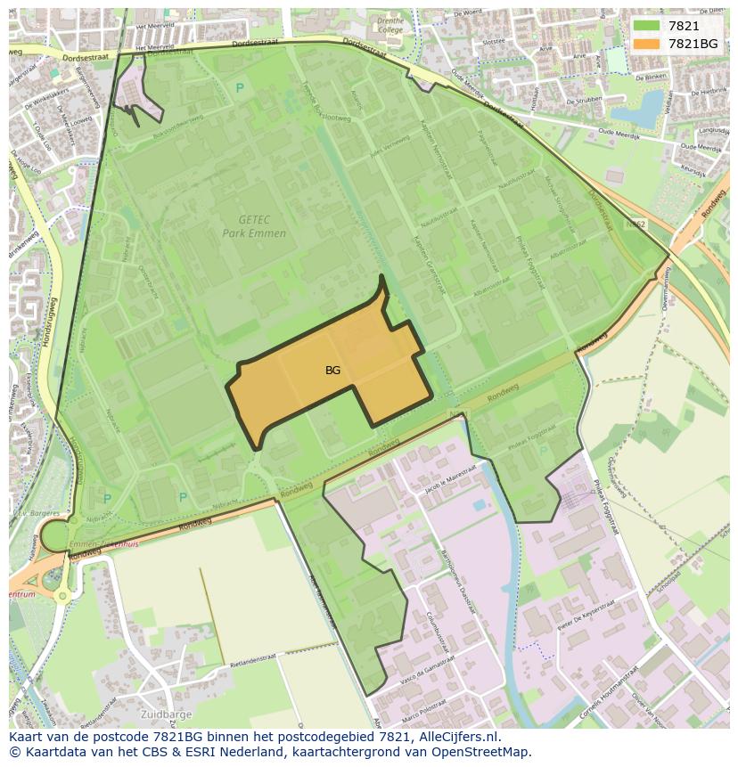 Afbeelding van het postcodegebied 7821 BG op de kaart.