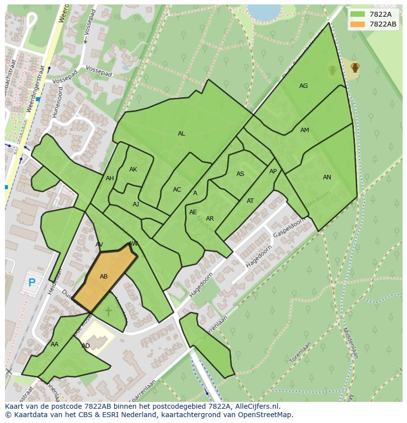 Afbeelding van het postcodegebied 7822 AB op de kaart.