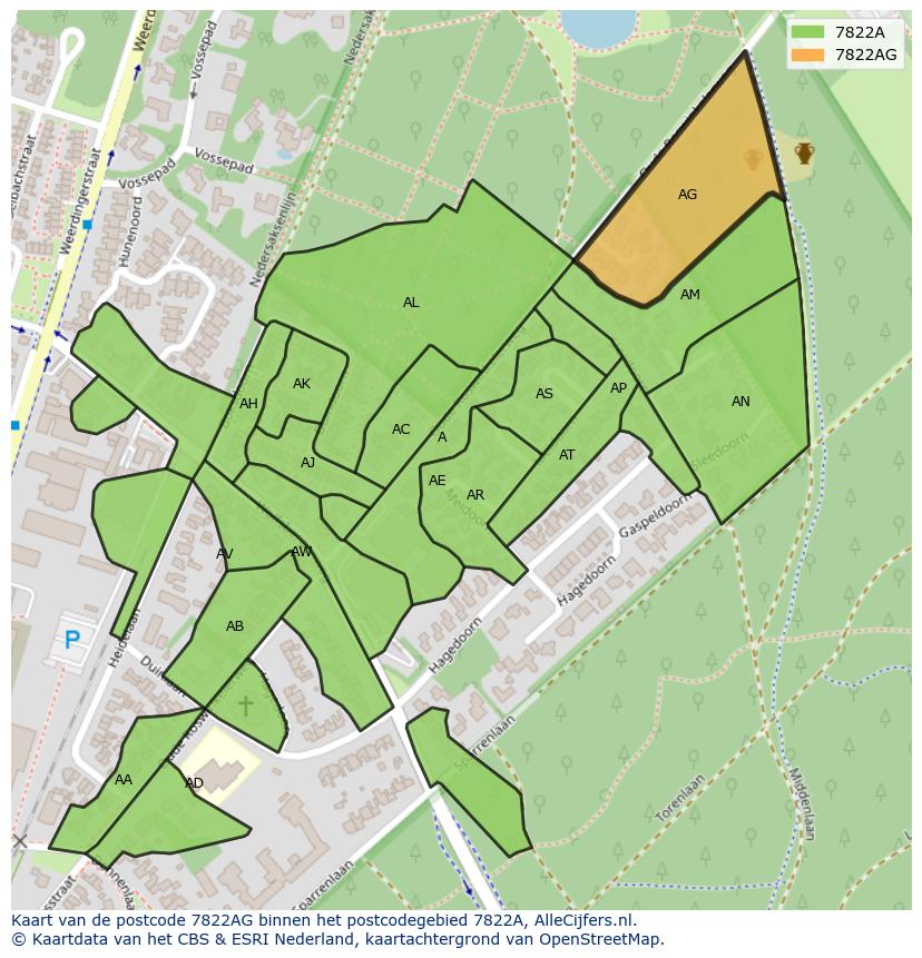 Afbeelding van het postcodegebied 7822 AG op de kaart.