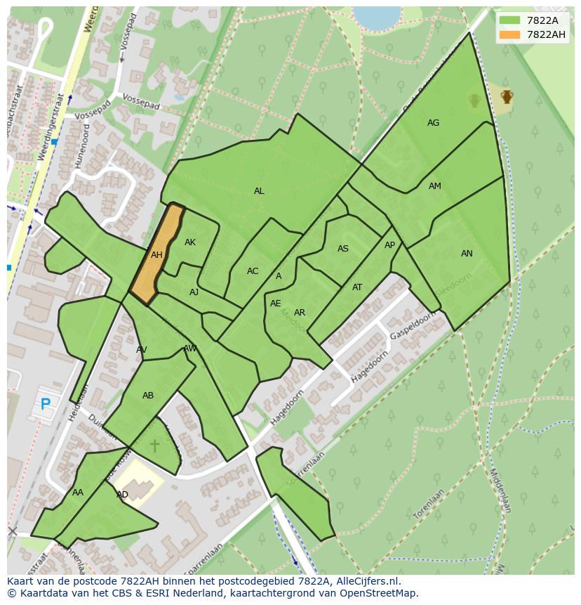 Afbeelding van het postcodegebied 7822 AH op de kaart.