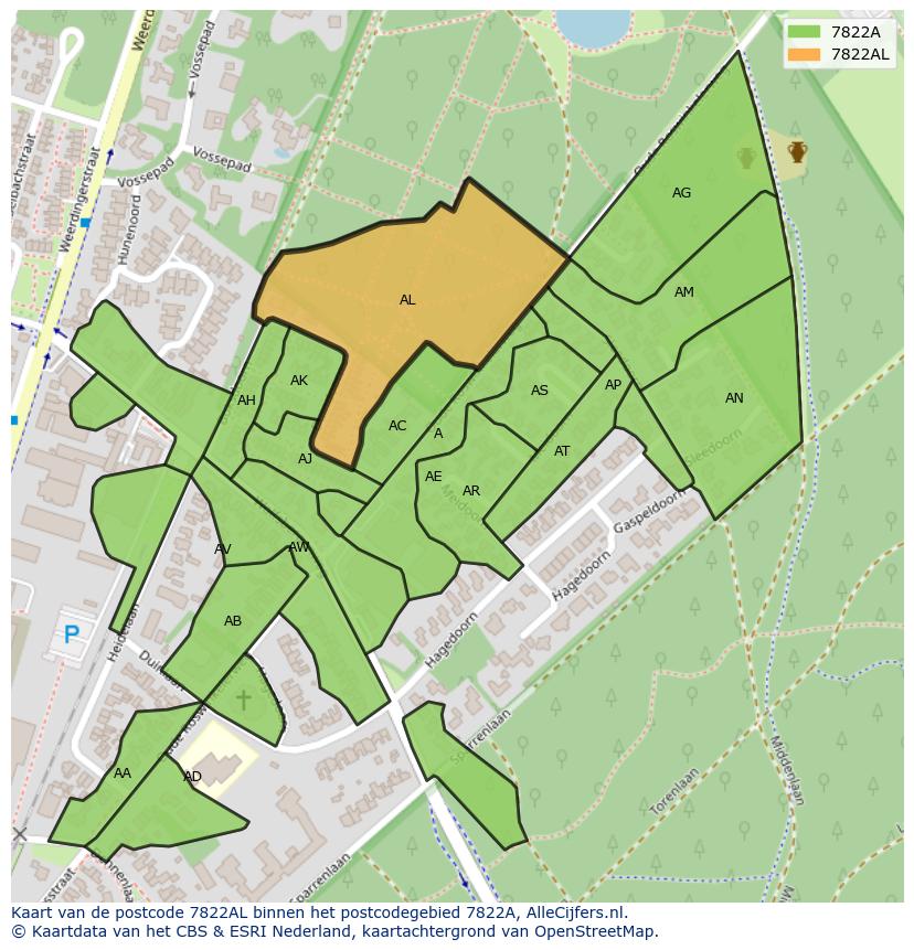 Afbeelding van het postcodegebied 7822 AL op de kaart.