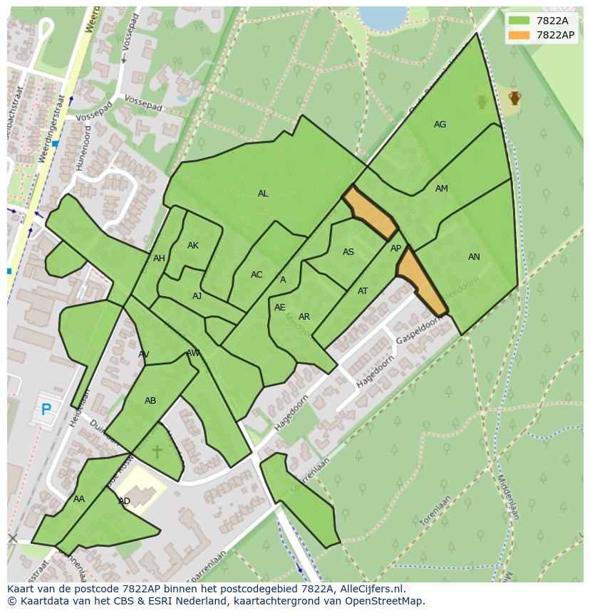Afbeelding van het postcodegebied 7822 AP op de kaart.