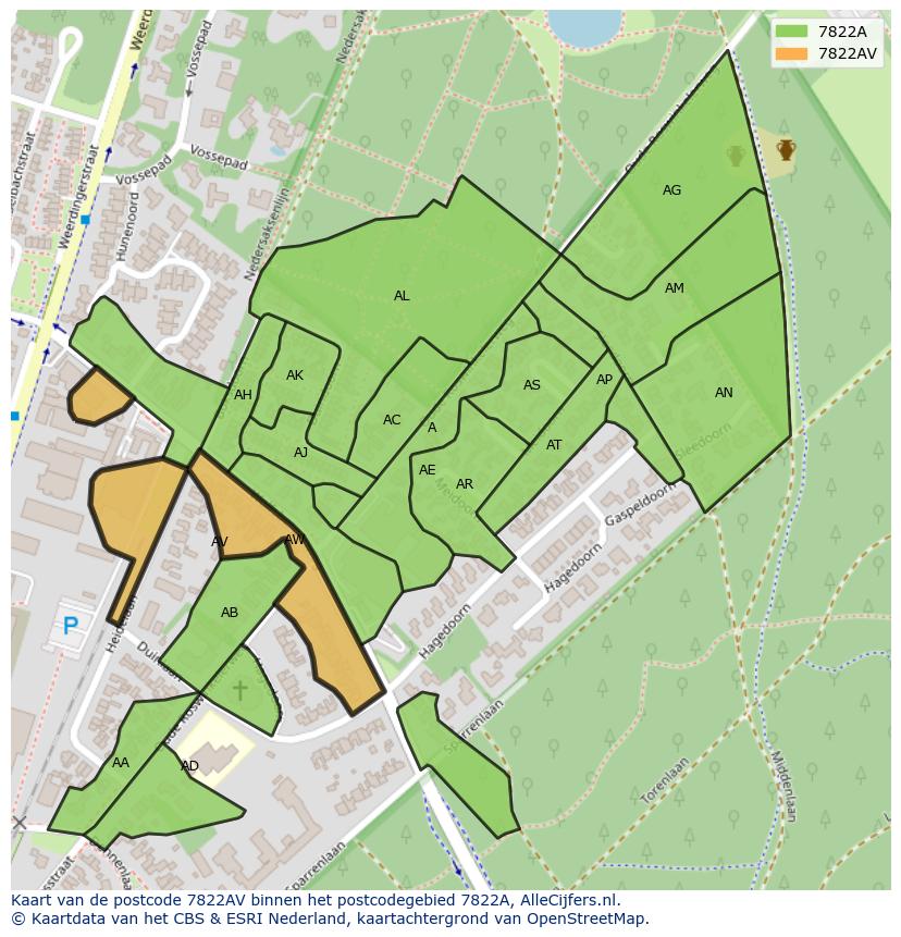 Afbeelding van het postcodegebied 7822 AV op de kaart.