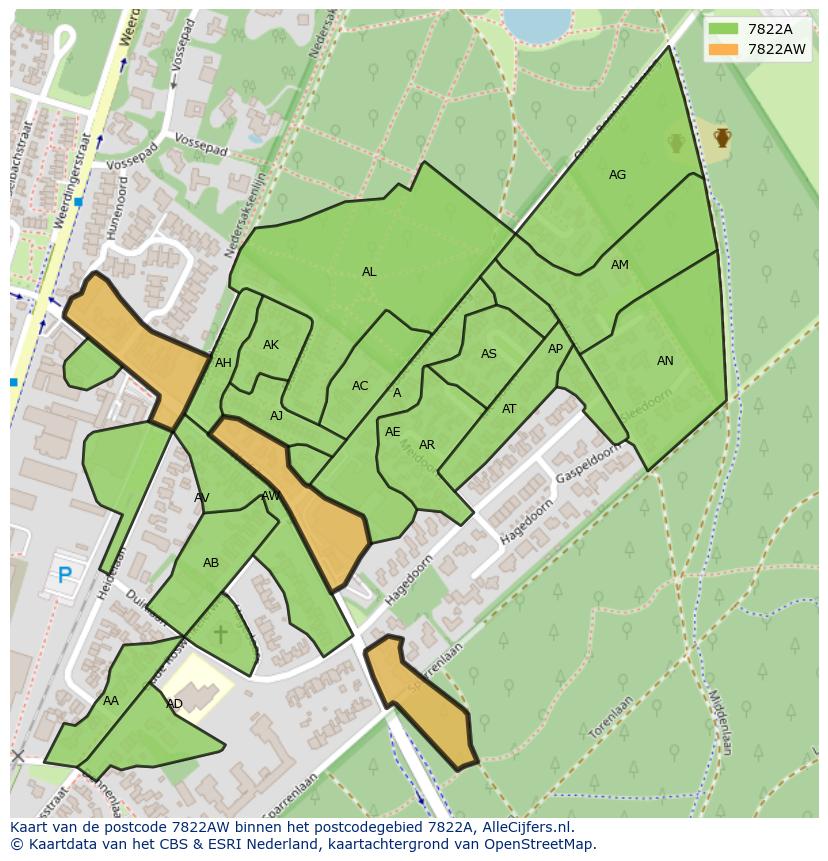 Afbeelding van het postcodegebied 7822 AW op de kaart.
