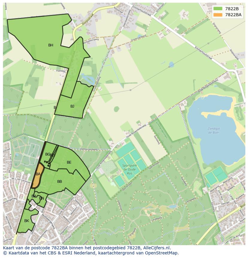 Afbeelding van het postcodegebied 7822 BA op de kaart.