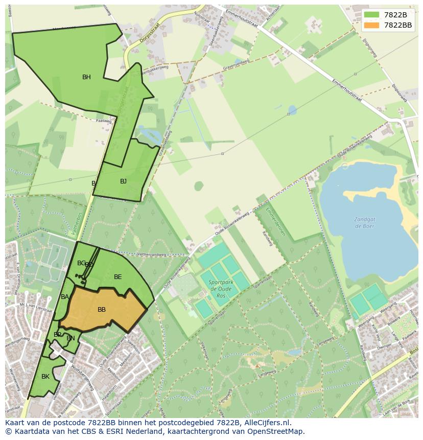 Afbeelding van het postcodegebied 7822 BB op de kaart.