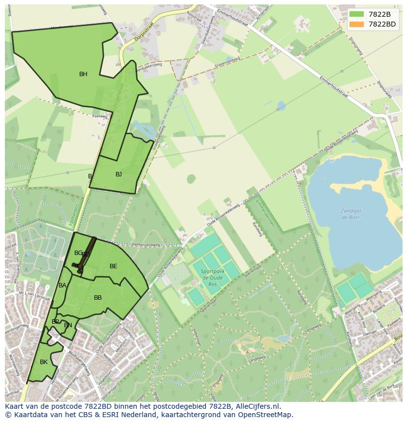 Afbeelding van het postcodegebied 7822 BD op de kaart.