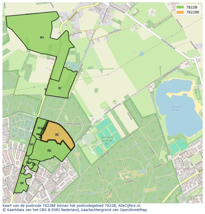 Afbeelding van het postcodegebied 7822 BE op de kaart.