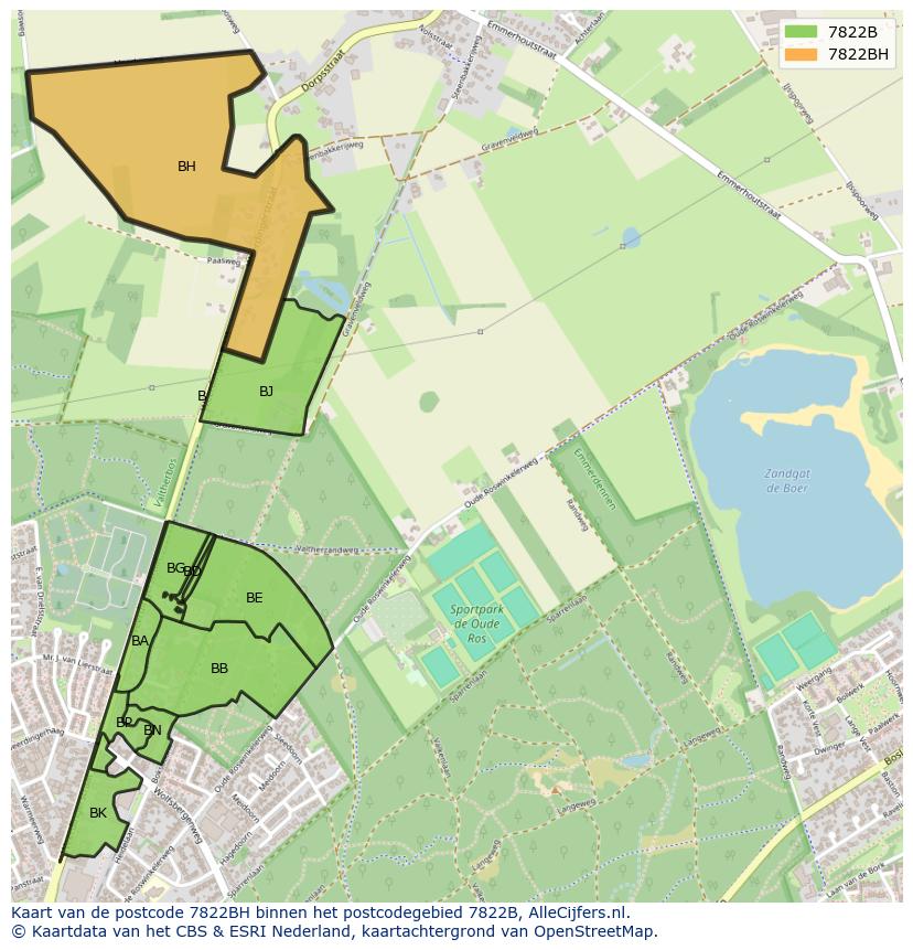 Afbeelding van het postcodegebied 7822 BH op de kaart.